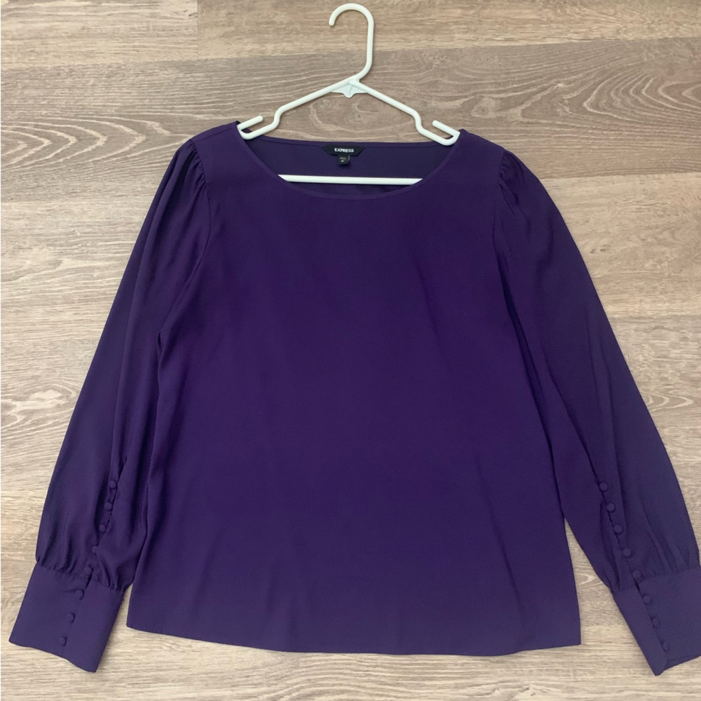 Express Deep Purple Blouse with Buttoned Sleeves